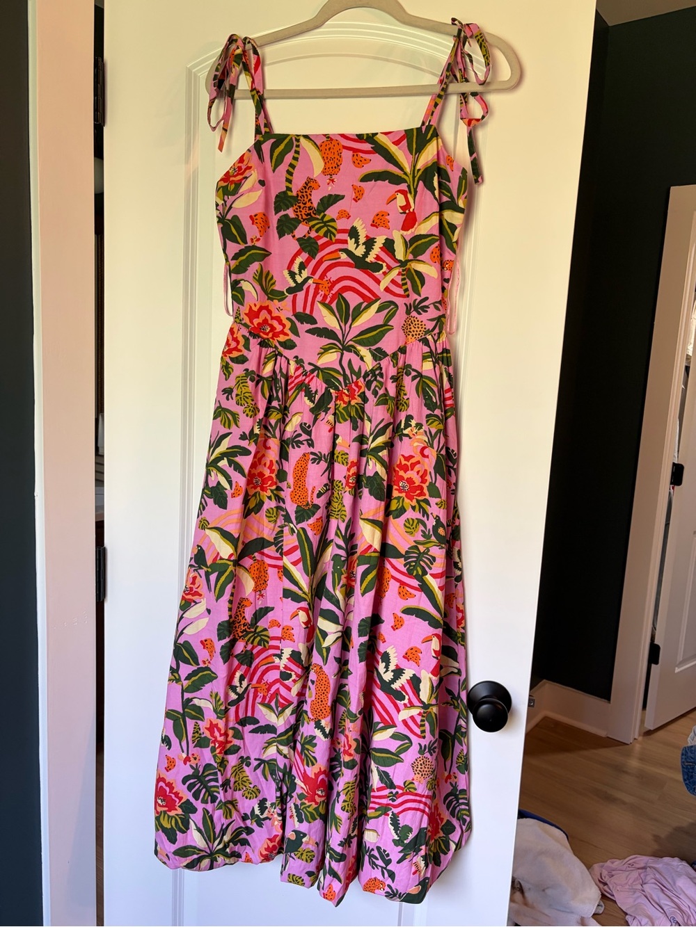 Pink Tropical Floral Tie-Shoulder Sundress